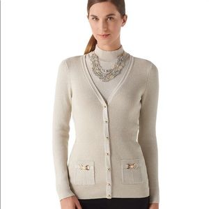 WHBM Gold Shimmer Boyfriend Cardigan